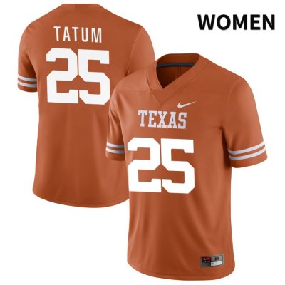 Texas Longhorns Women's #25 Joe Tatum Authentic Orange NIL 2022 College Football Jersey WRP13P3B